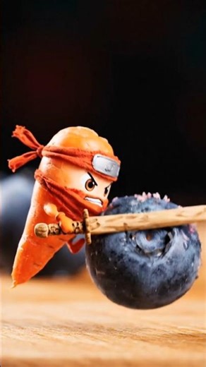 Epic Carrot Ninja Slices Blueberry! 🥕🗡️🫐 | Satisfying Animation #shorts #animation
