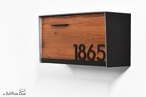 Mailbox With Black Aluminum Body, Red Oak Face and Underline Black Acrylic Number, Custom Personalized Mailbox, Modern Wall Mounted, Type 3 - Etsy