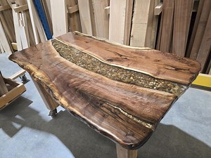 Live Edge Black Walnut Epoxy River Dining Table With River Rocks - Etsy