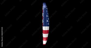 USA flag icon in a transparent background turning on itself, 3d rendering, PNG format with ALPHA transparency.