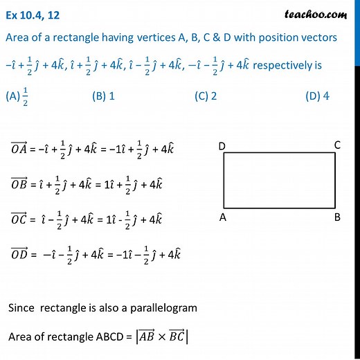 Ex 10.4, 12 (MCQ) - Area of a rectangle having vertices A, B, C, D