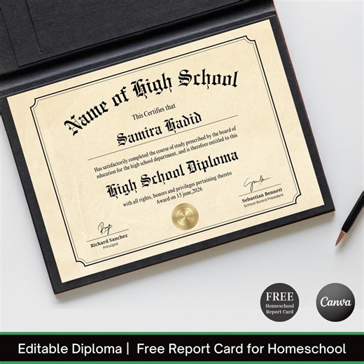 Editable Homeschool Diploma Template - Homeschool Report Card Printable- Canva (instant Download) - Etsy