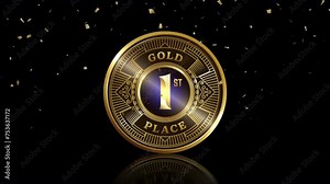 Emblems of Distinction: Gilded Gold Unveiled for the Victors. Animated footage capturing the essence of awards, presented in high-quality 4K video. Featuring a captivating golden coin emblem.