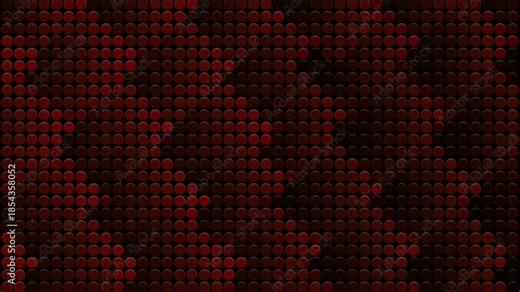 A dark grid of small circles covered by shifting, blocky shadows and deep red highlights, creating an abstract "checkered" or square-like movement across the dark surface.