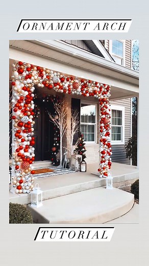 Macy Blackwell on Instagram: "Ornament Arch Tutorial!🎄 Step-by-Step on how we made this for our Christmas porch last year! 1. We used our pvc pipe base (Cory made this, but you can find the supplies for it at lowes/menards) 2. Cut and attached chicken wire using zip ties. 3. Run lights back and forth and attach with more zip ties. (We used 5 strands) 4. Hang a ton of ornaments! I got most of mine from target. (We used just under 1,000) They need to be shatterproof! Learned this the hard way. 😂