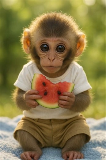 Baby Monkey Eating Watermelon 🍉 | So Adorable 2025