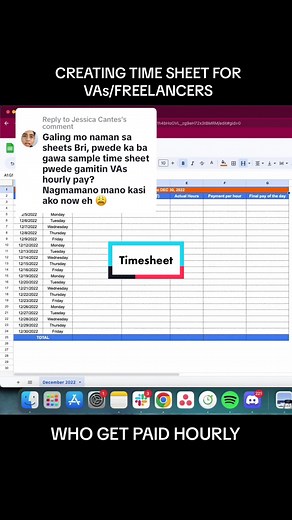 Replying to @Jessica Cantes watch this video if you want to know how to create simple timesheet you can give your agency or client if they are not asking you to use time tracker 🥰 #timesheet #timetracking #compensation #googlesheets #sheets #tutorial #virtualassistant #executiveassistant #freelancer #freelance #freelancing #careertok #edutok #wfh #wfhjobs #wfhlife #wfhphilippines #brayarn