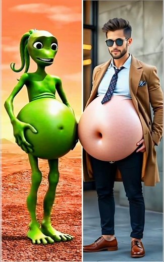 Dame Tu Cosita Green Alien Popoy & Luke Donil Tummy Turn Into 😱 Balloon #shorts #dametucosita