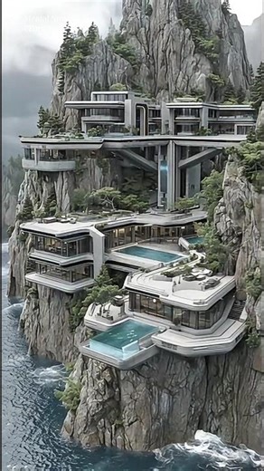 CLIFFSIDE MEGA-FORTRESS MANSION 🌊🔥 The Most Insane Home Ever! #luxuryhome #shorts