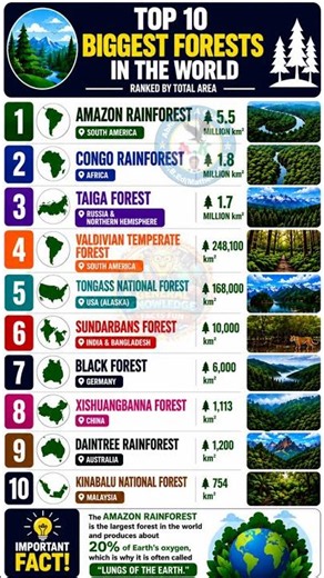 Top 10 Biggest Forests in the World 🌍🌳 #didyouknow #amazingfacts #facts #forestryday