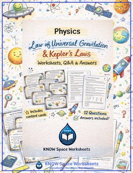 Law of Universal Gravitation & Kepler Laws Worksheet Cards Q&A Physics Printable