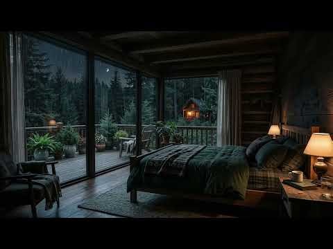 Soft Rain Sounds in Cozy Pine Forest Cabin 🌧️ Warm Lamp Glow & Books for Deep Sleep Tonight