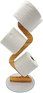 Wooden Toilet Roll Holder Stand - Free Standing Paper Holder for Tissue, Hand Towels With Shelf - Bamboo and Acrylic Base Bathroom Organizer Storage and Accessories