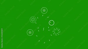Circles fireworks explosion line shape blast, ellipse blast green screen animation.Cartoon flat vector random explosion.4K