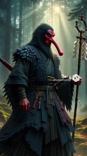 a Tengu warrior in the forest #tengu #fantasy #folklore #japanese