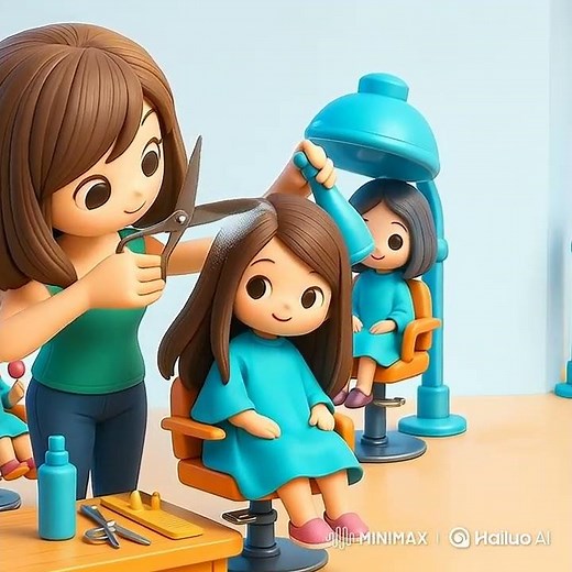 Cute 3D Cartoon Hair Salon for Kids – Adorable Haircut Animation! 💇‍♀️✨