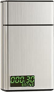 Cigarette Case with a Time Lock - Electronic Timed Lock Box Cigarette Dispenser with LCD Display for 84mm/3.3in King Size (Short) - Portable Quit Smoking Aid (silver)