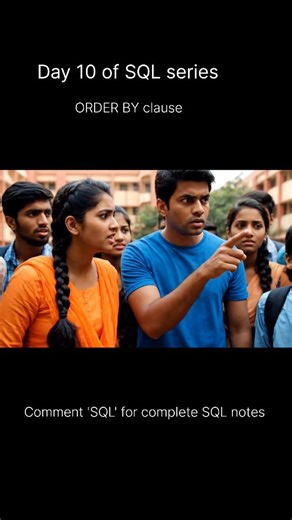 i_simplify on Instagram: "Day 10 – SQL ORDER BY: SQL లో results ని ascending లేదా descending క్రమంలో ఎలా arrange చేయాలో నేర్చుకోండి bro! 🔥 Topic Notes: SQL లో ORDER BY clause వాడి results ని ascending లేదా descending order లో sort చేయవచ్చు. Ascending (ASC): చిన్నది → పెద్దది Descending (DESC): పెద్దది → చిన్నది Example: SELECT * FROM Students ORDER BY marks ASC; SELECT * FROM Students ORDER BY marks DESC; Results ని కావలసిన క్రమంలో చూపించడానికి ORDER BY must use. Hashtags #SQLTelugu #OrderByCla