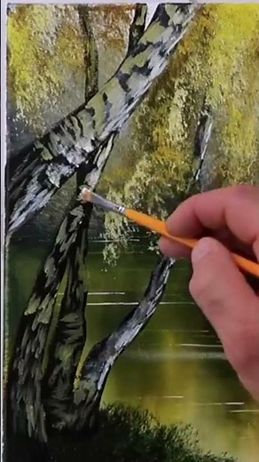 How to ￼paint 🎨 realistic birch tree 🌳 bark urartstudio.com #art #painting #acrylicpainting #tree