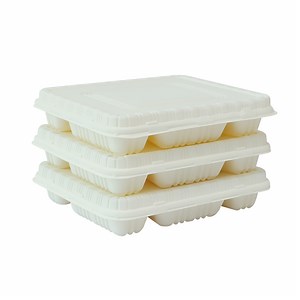[Hot Item] Biodegradable Eco Friendly Carry out Takeaway 4-Compartments Cornstarch Clamshell Food Container with Lid