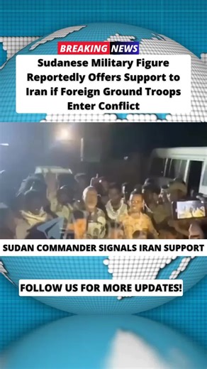 Reports circulating online quote a Sudanese army commander saying his forces would be prepared to defend Iran and send battalions if foreign ground troops entered a conflict against it. The statement reflects heightened rhetoric during a period of growing regional tensions involving Iran and its adversaries. Sudan’s military leadership is currently focused on an ongoing civil war inside the country between the Sudanese Armed Forces and the Rapid Support Forces, which has destabilized Sudan since