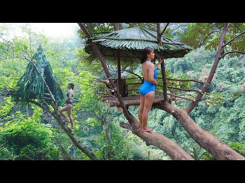 7 Day to Build Shelter on Tree -Great Bushcraft Trip, Log Cabin,....\\Video Timelapse