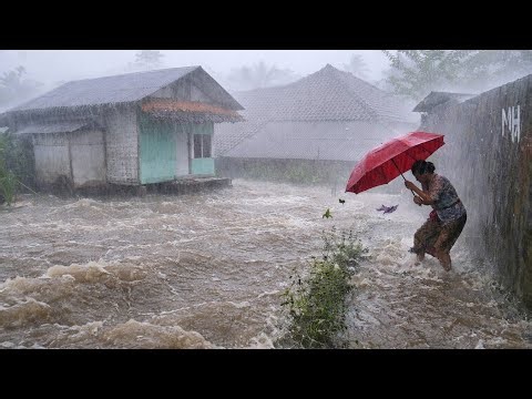 Monster Rainstorm 🌪️🥶 Walking in Heavy Rain Village 🌧️ Deep Relaxing Rain Sounds