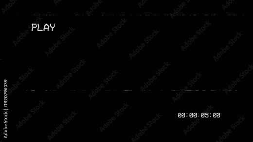 Old VHS play and timecode overlay with noise line. watch static vhs screen with timestamp playing icon for 30 seconds. Suitable for retro, vintage, nostalgic themed videos or advertisements.