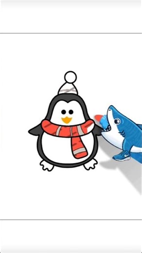 The Coolest Ride! Penguin on a Shark in Sneakers! 🎨