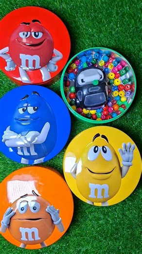 Satisfying with Rainbow M&M'S Candy Unpacking From Glossy Containers ASMR Beads Surprise