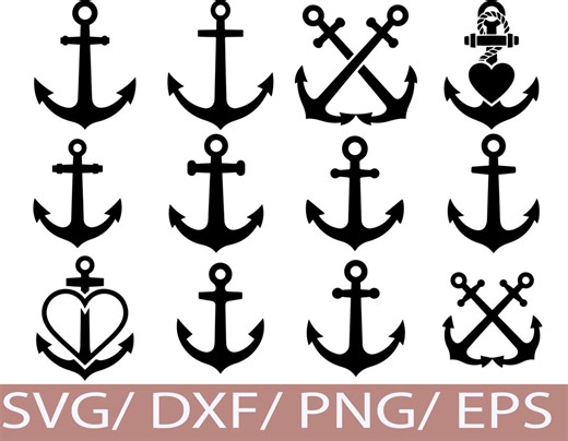 Anchor SVG Silhouette Bundle Nautical Marine Anchor Icons Coastal Decor - Etsy
