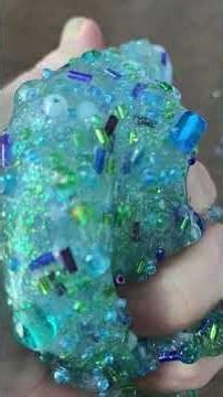 Clear opal slime adding blue seed beads ASMR