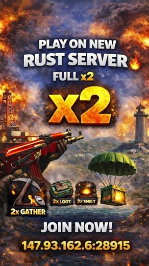 Rust Server 2X FULLMap 147.93.162.6:28915#rust #rustshorts #rustpvp #rustraid #rustserver #rust2