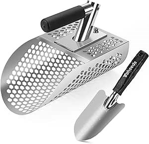 Sand Scoop with Shovel for Metal Detecting, Heavy Duty Stainless Steel Metal Detecting Tool, Treasure Finds Scoop, Fast Sifting Shovel