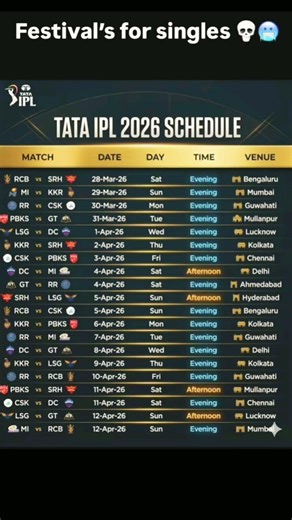 TATA IPL 2026 Official Schedule | IPL 2026 Full Match List | RCB vs SRH Opening Match 🏏#ipl #shorts