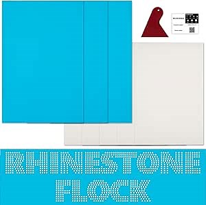 Rhinestone Flock Sticky Template Material for Hotfix Rhinestones, 20x30cm 3 Pcs Flock Vinyl Paper with 5 Pcs Transfer Tapes for Hot Fix Crystals, 1 Squeegee Compatible with Cricut Silhouette