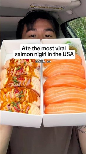 Trying Seattle’s NEWEST Gigantic Salmon Nigiri from @sumosushigrillayce #seattle #seattleFood