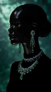 Dark skin, bright diamonds. Emerald Green. #BlackBeauty #Glam #aimodel #fashion