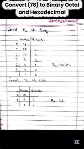 Convert (78) to Binary Octal and Hexadecimal||Binary Octal and Hexadecimal conversation #trending