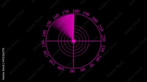 Radar screen animation. Normal radar scanning with black background. Radar is operated.