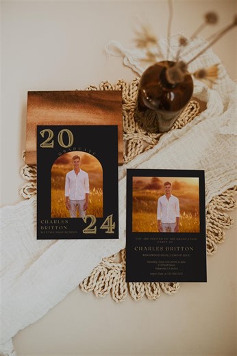 Black Gold Graduation Announcement Male, Elegant Grad Invitation Template, Class of 2026 Boy Graduation Party Invite, Editable Canva, G22 - Etsy