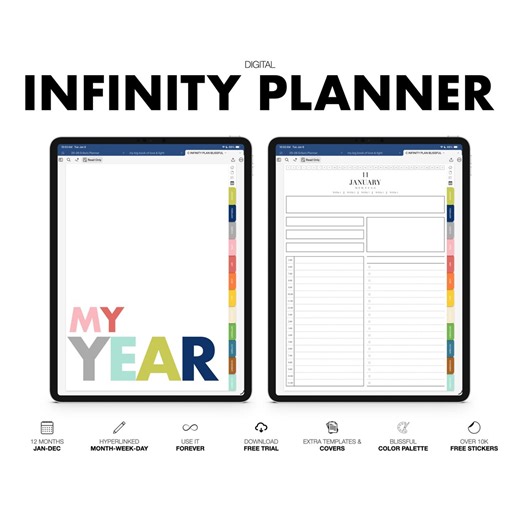 Digital INFINITY Planner | Monthly, Weekly and Daily | 6 Subject Notebook | Hyperlinked | for Goodnotes (blissful Color) - Etsy