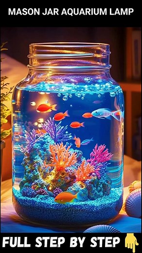 Mason Jar Aquarium Lamp Materials: 1 large clear mason jar (quart size) 1 small battery-operated LED puck light Clear school glue or water glycerin Full STEP BY STEP in First (C.o.ʍ.m.е.ո.τ) 👇 Enjoy ❤️👇👇 | Homemade Recipes