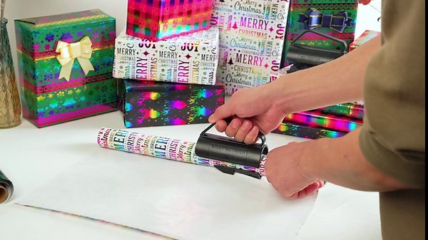 BANGDAERGE Wrapping Paper Roll Cutter, 2Pcs Black Wrapping Paper Cutter Tool with Handle Push Cut Easy Sliding Birthday Gift Wrap Paper Roll Dispenser and Cutter Holder,Black-2pcs