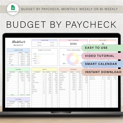 Budget by Paycheck Budget Spreadsheet Financial Planner Template Google Sheets Monthly Tracker Weekly Biweekly Bill Expenses Savings Debt - Etsy