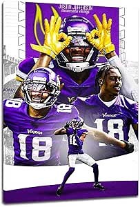 Justin Jefferson Poster, Football Posters Canvas Print Wall Art Home Office Decor Sportsposter Gift For Boys Room (B,12x18 inch Unframed)