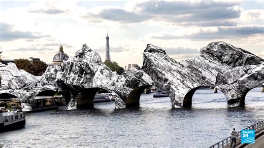 Iconic Parisian bridge slowly turning into immersive cave as artist takes over