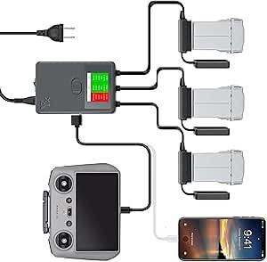 Hanatora Display Parallel Battery Charger with Storage Charge for DJI Mini 4 Pro,Mini 3/3 Pro,Fast Charging Three Batteries,Multi Hub Drone Accessories