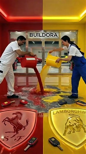 THIS DOUBLE FLOOR IS AMAZING! 😱🏎️ Ferrari & Lamborghini Luxury Epoxy Floor ❤️💛