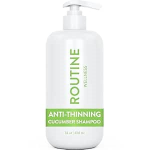 Routine Wellness Anti-Thinning Shampoo for Thinning Hair - Biotin DHT Blocker Women & Men - Color Safe Shampoo for Hair Loss & Healthy Hair - Cucumber - 14oz